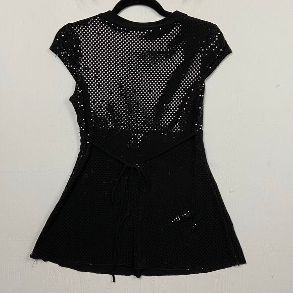 B Wear VTG Black Sequin Baby Doll Whimsigoth Witchy Goth Cap Sleeve Top Medium - Picture 6 of 12